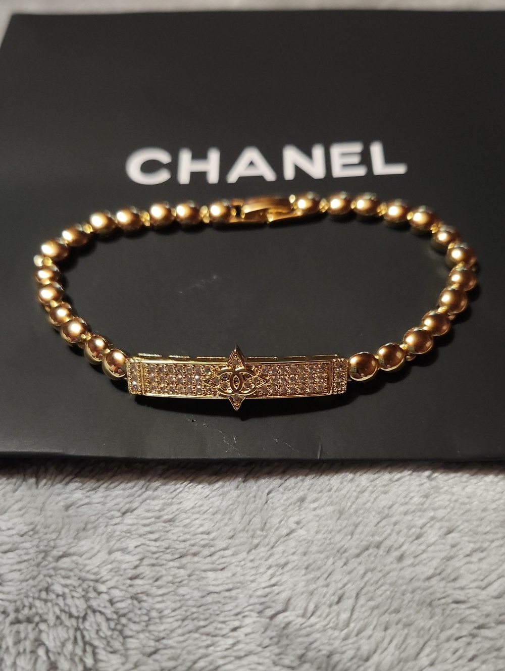 CC Design Gold Plated Pavé Logo Bar Bracelet